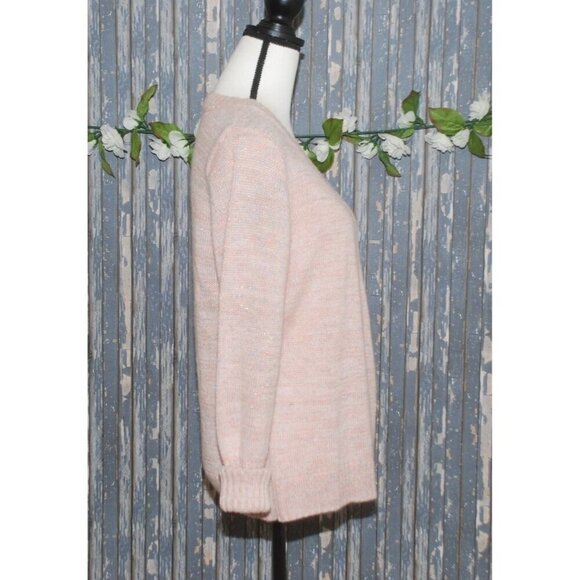 Kensie Nordstrom Faux Wrap Size M Pink Metallic Sparkle Sweater V-Neck Thin Knit - Picture 6 of 12